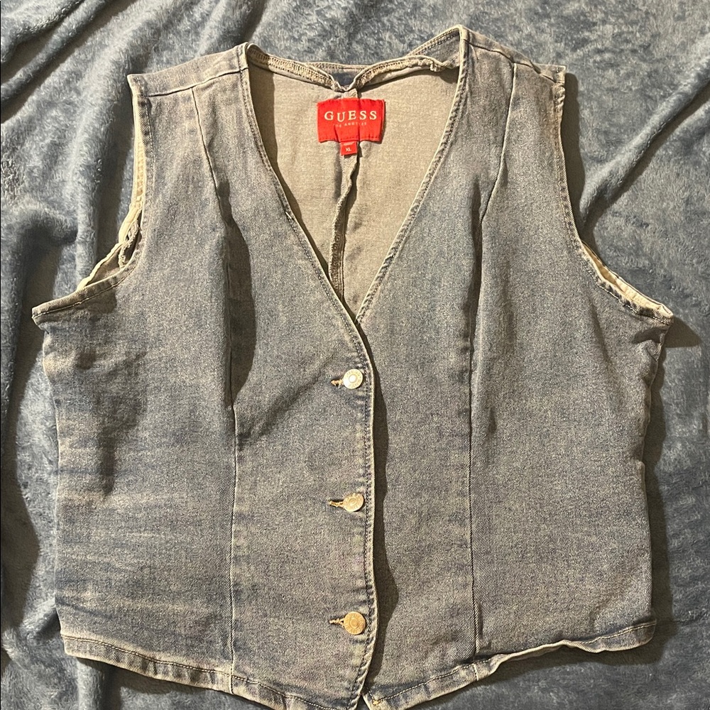 GUESS Light Blue Washed Denim Vest